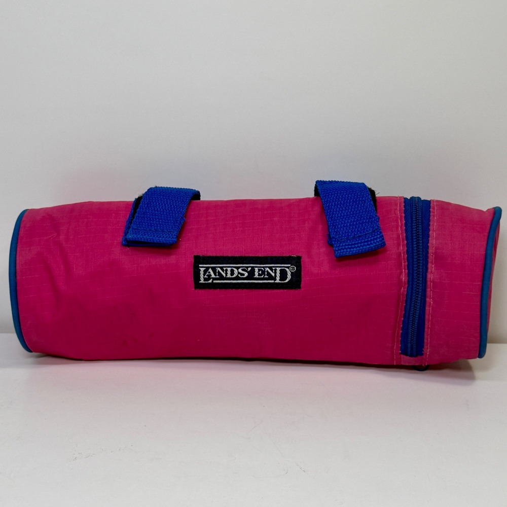 Lands End Vintage Pink Blue Ripstop Insulated Bottle Holder Pouch Bag